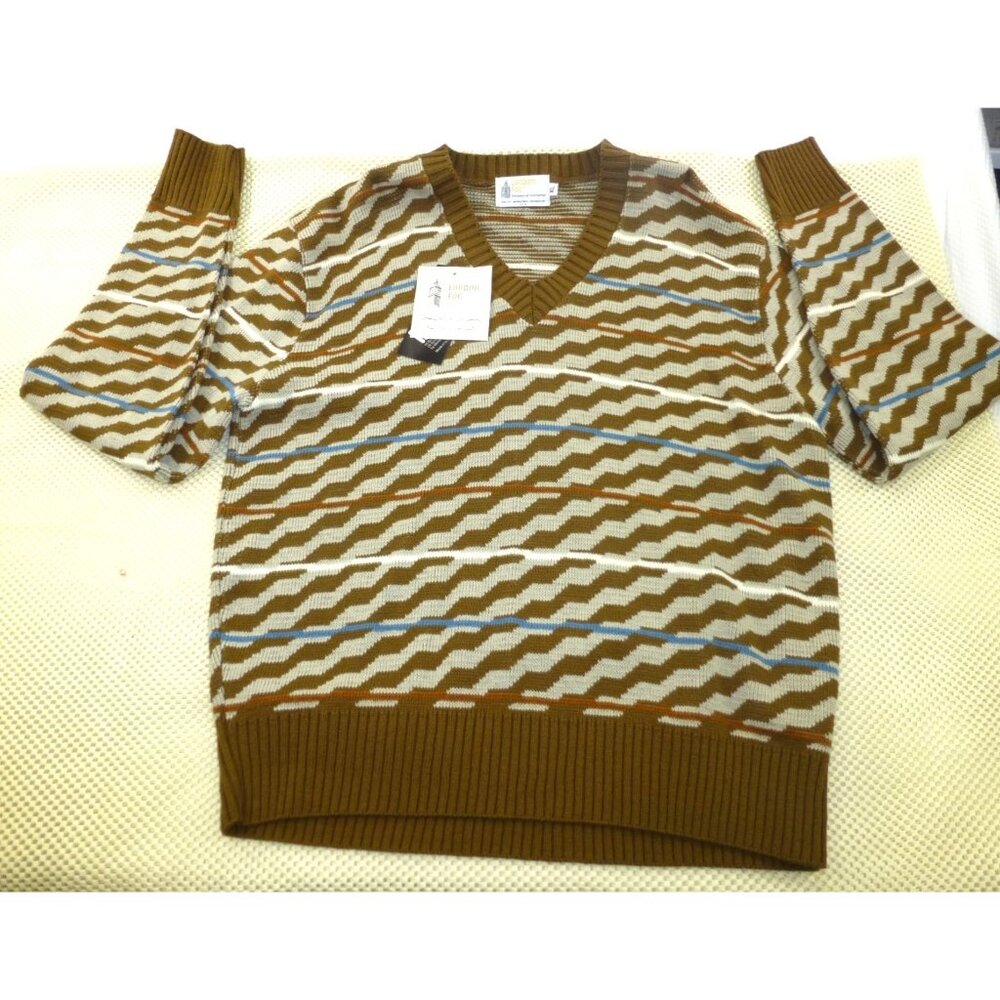 NWT VTG London Fog‎ Mens XL Knit Sweater Brown Zigzag Pattern USA
